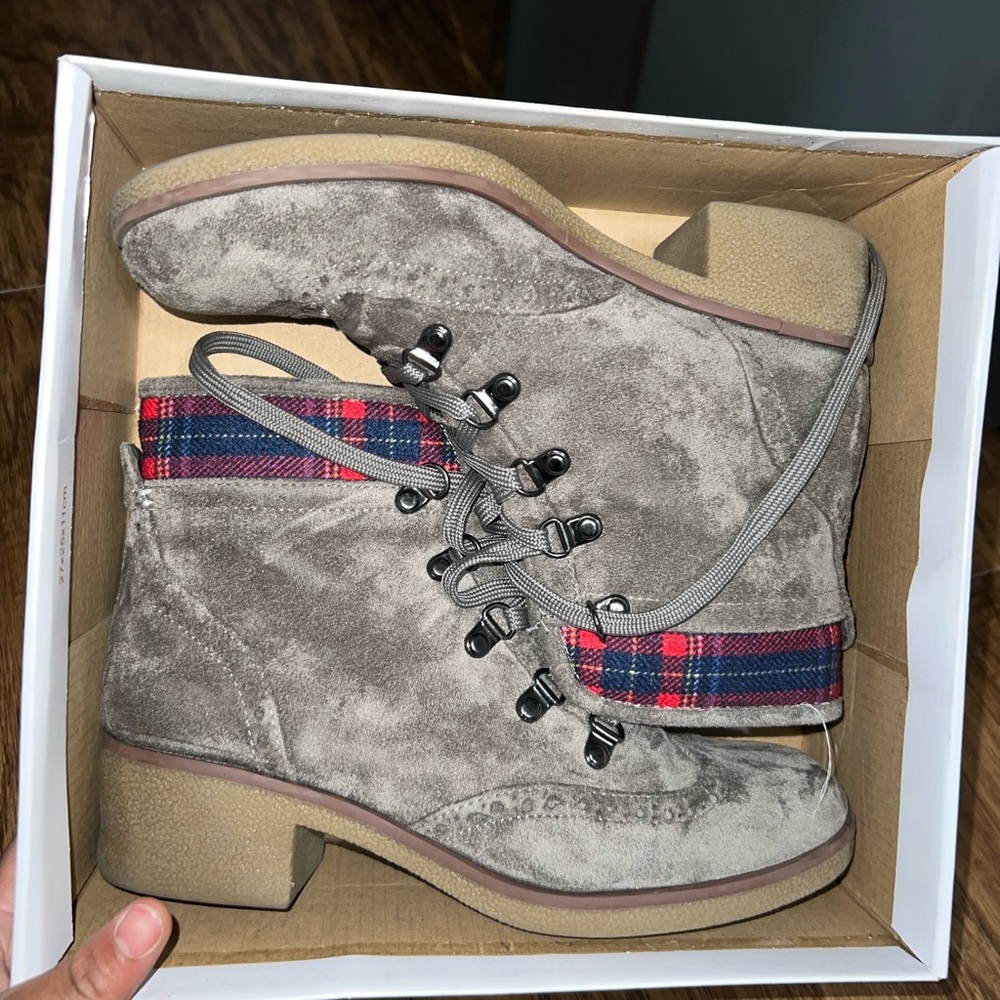 Grey combat boots